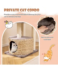 Gymax 52'' Cattail Cat Tower w/ Sisal Scratching Posts Perch Dangling Ball Cat Tree
