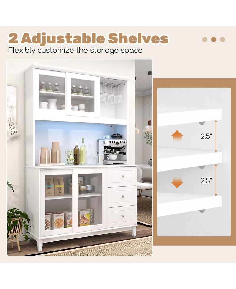 Kitchen Pantry Storage Cabinet Kitchen Hutch with Led lights and Power Outlet