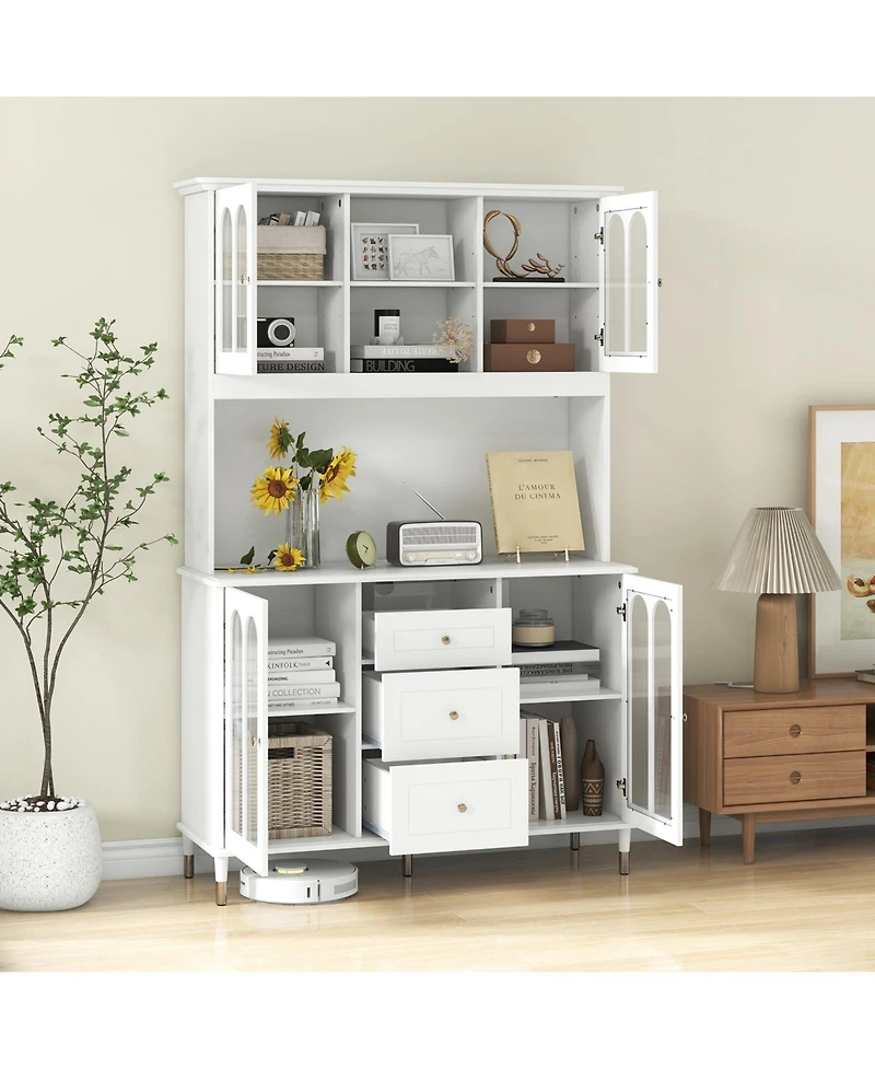 Kitchen Pantry Storage Cabinet Freestanding Buffet Cabinet with Led Lights