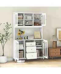 Kitchen Pantry Storage Cabinet Freestanding Buffet Cabinet with Led Lights