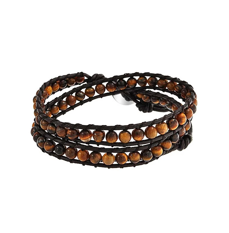 Bling Jewelry Wrap Bracelet Two Tone Multi Strand with Tiger Eye & Black Onyx Beads
