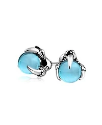 Bling Jewelry Gothic Punk Rocker Dragon Claw Stud Earrings Aqua Blue Ball Silver Tone