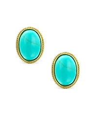Bling Jewelry 7CT Oval Cabochon Natural Jade Lapis Lazuli Onyx Turquoise 14K Gold Plated Sterling Silver Clip-On Earrings