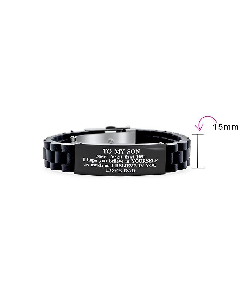 Bling Jewelry To My Son Courage Inspirational Id Bracelet for Grandson Black Silicone Wristband