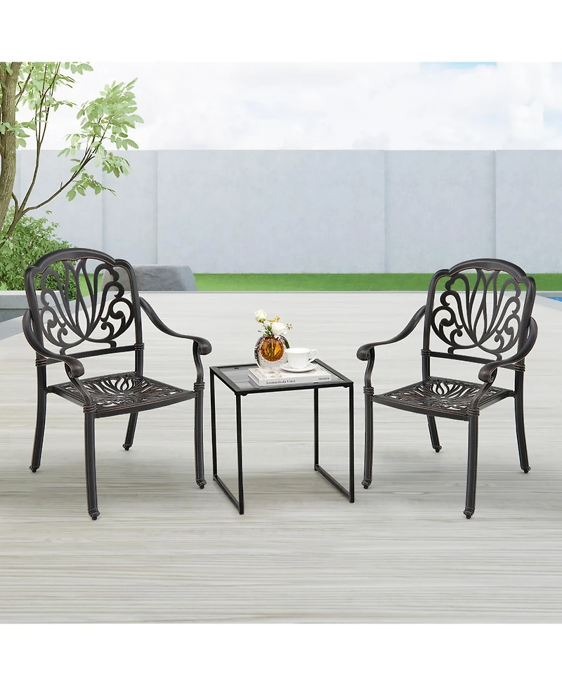Gymax Pieces Cast Aluminum Chairs Set of 2 Stackable Patio Dining Chairs w/ Armrests