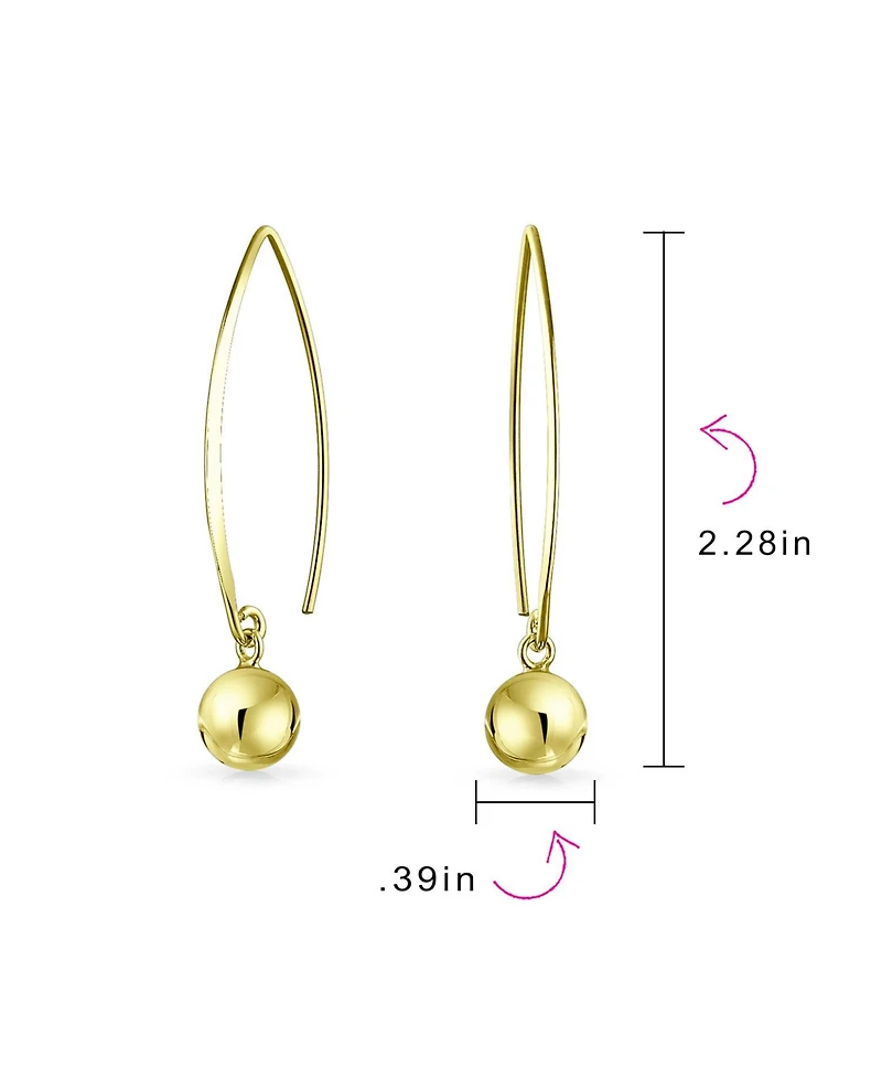 Bling Jewelry Minimalist Geometric Dangle Earrings 14K Gold Plated Sterling Silver 8MM Bead