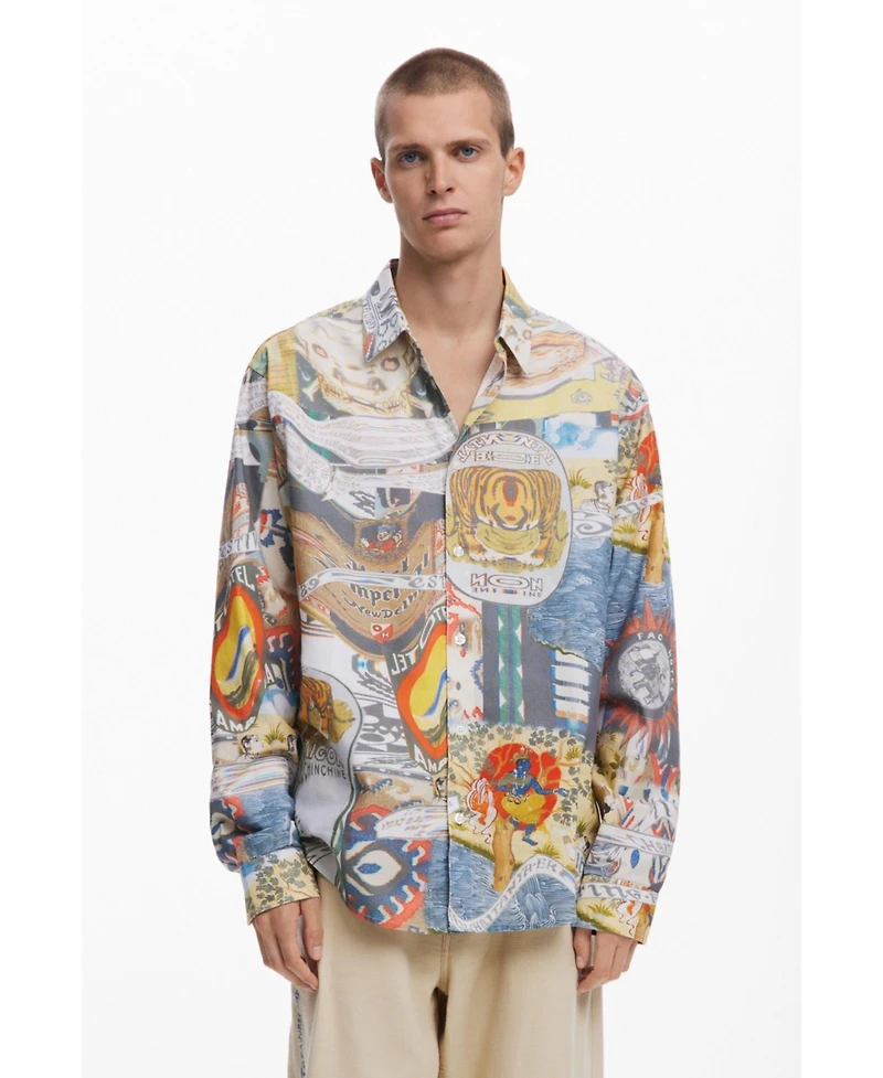 Desigual Men's Ethnic collage print shirt