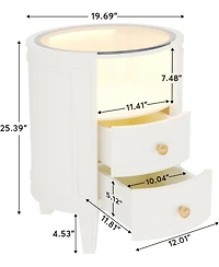 Tribesigns Set of 2 Nightstand with Led Glass Tabletop, No Assembly