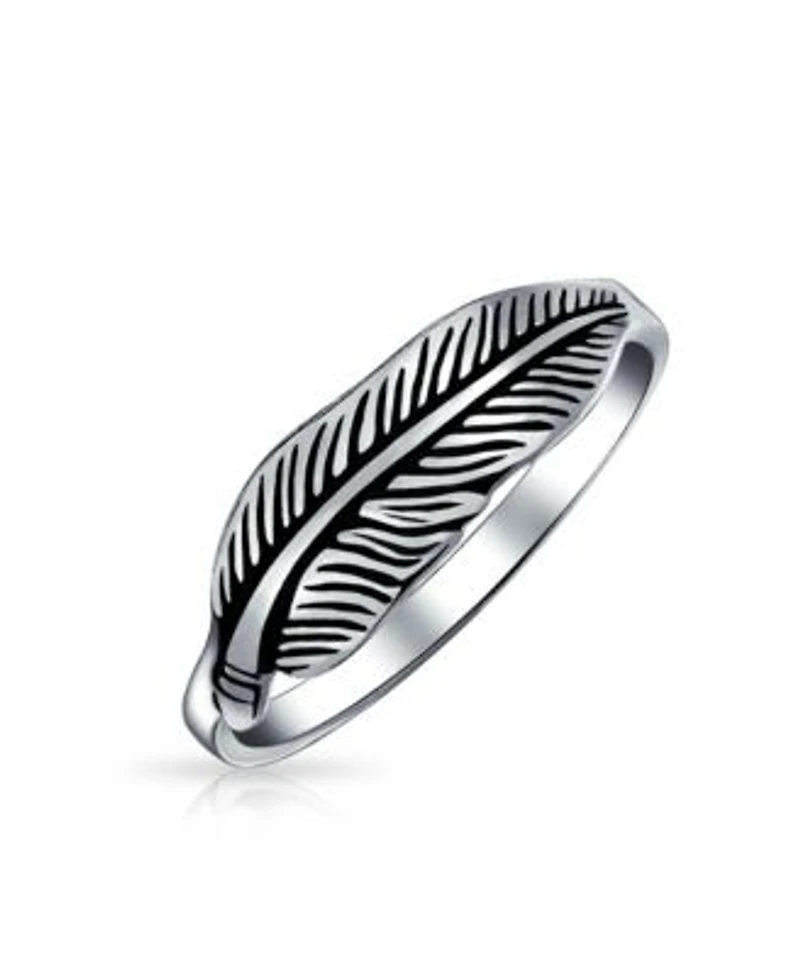 Bling Jewelry Southwestern Boho Feather Leaf Band Silver Ring Oxidized Sterling Jewelry