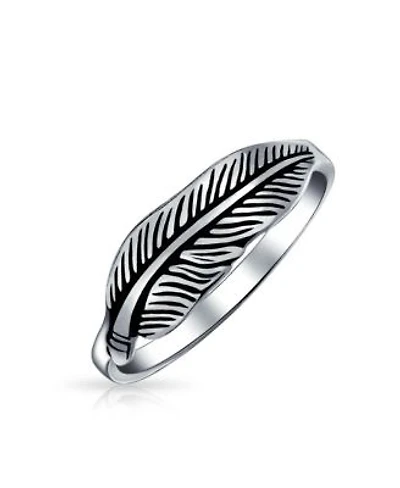 Bling Jewelry Southwestern Boho Feather Leaf Band Silver Ring Oxidized Sterling Jewelry