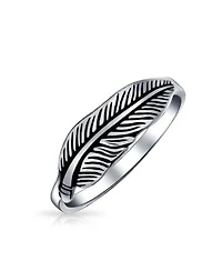 Bling Jewelry Southwestern Boho Feather Leaf Band Silver Ring Oxidized Sterling Jewelry