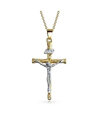 Bling Jewelry Jesus Inri Crucifix Cross Pendant Necklace Two Tone 18K Gold Plated