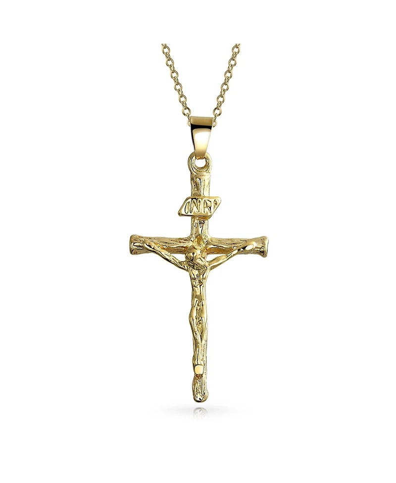 Bling Jewelry Jesus Inri Crucifix Cross Pendant Necklace Two Tone 18K Gold Plated