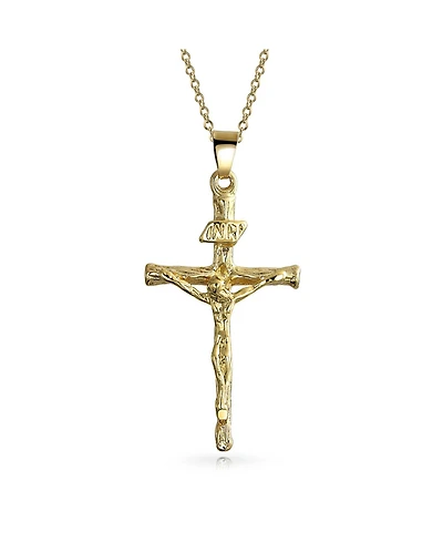Bling Jewelry Jesus Inri Crucifix Cross Pendant Necklace Two Tone 18K Gold Plated