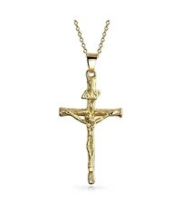 Bling Jewelry Jesus Inri Crucifix Cross Pendant Necklace Two Tone 18K Gold Plated