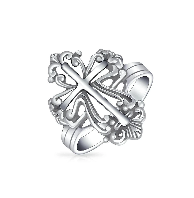 Bling Jewelry Fleur De Lis Cross Silver Ring Oxidized Sterling