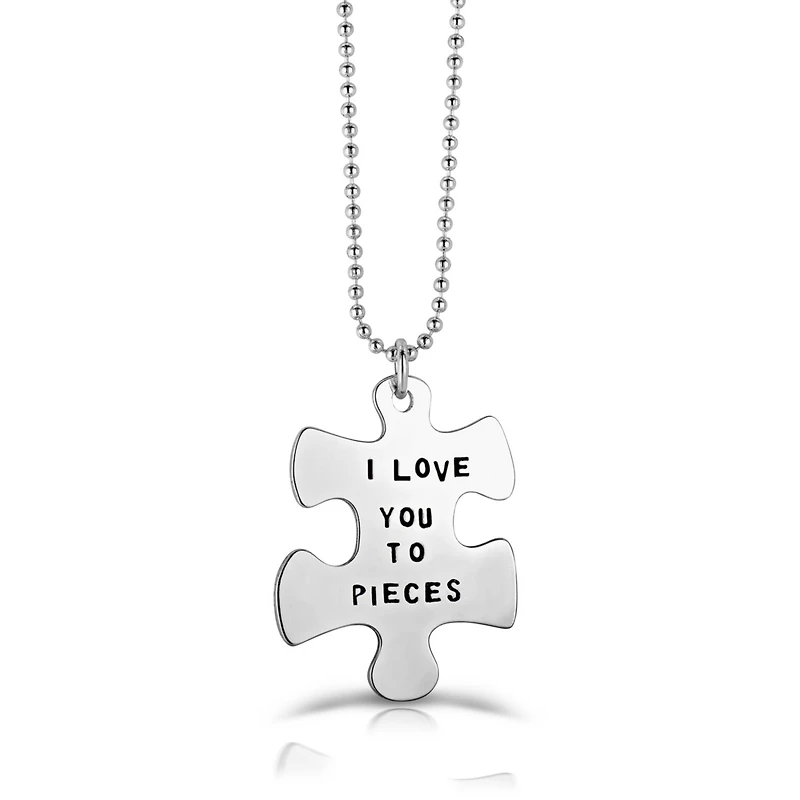 White Gold Plated Puzzle Piece Pendant Necklace