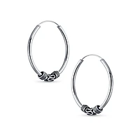 Bling Jewelry Bali Tribal Swirl Hoop Huggie Earrings Oxidized Sterling Silver Multiple Sizes