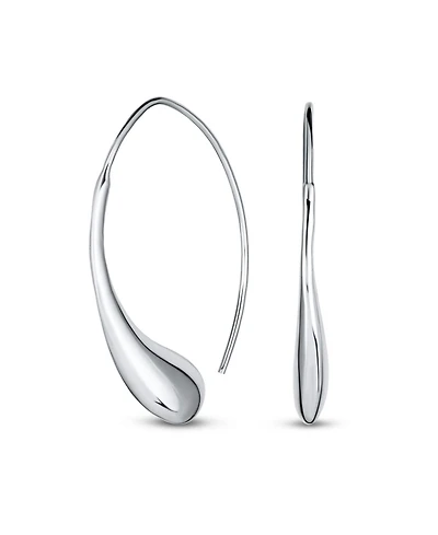 Bling Jewelry Minimalist Simple Polished Shiny Elongated Puff Teardrop Rain Drop Threader Earrings Sterling Silver