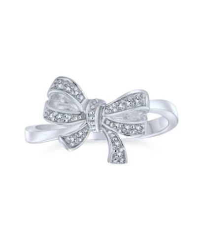 Bling Jewelry Victorian Style Cubic Zirconia Pave Cz Ribbon Band Bow Ring .925 Sterling Silver