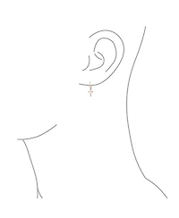 Bling Jewelry Small Religious Cross Dangle Earrings Rose Gold Plated Sterling Silver Huggie