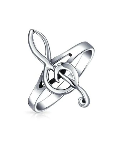 Bling Jewelry Silver Ring with Treble Clef Note Design Sterling Thin Band Music Lovers