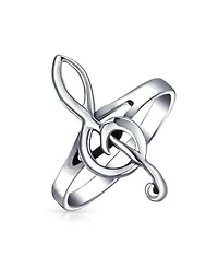 Bling Jewelry Silver Ring with Treble Clef Note Design Sterling Thin Band Music Lovers