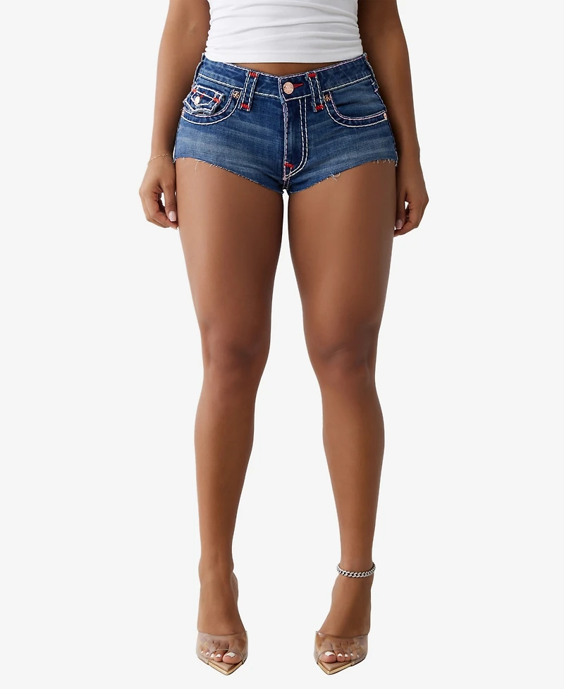True Religion Women's Super T Spicy Flap Denim Shorts