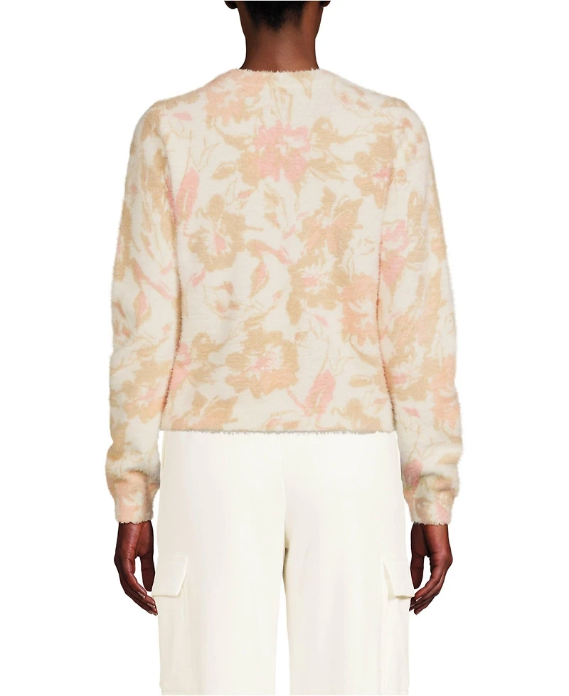 Lands' End Women's Fine Gauge Eyelash Cardigan Printed Sweater - Set Top