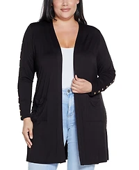 Belldini Plus Black Label Embellished Sleeve Knit Open Cardigan Sweater