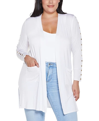 Belldini Plus Black Label Embellished Sleeve Knit Open Cardigan Sweater