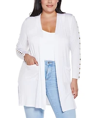 Belldini Plus Black Label Embellished Sleeve Knit Open Cardigan Sweater