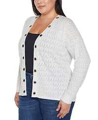 Belldini Plus Black Label Pointelle and Grommet Open Cardigan Sweater