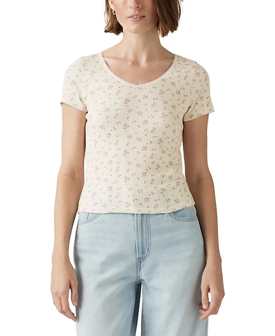 Levi's Women's Sweetie Cotton V-Neck Pointelle Top