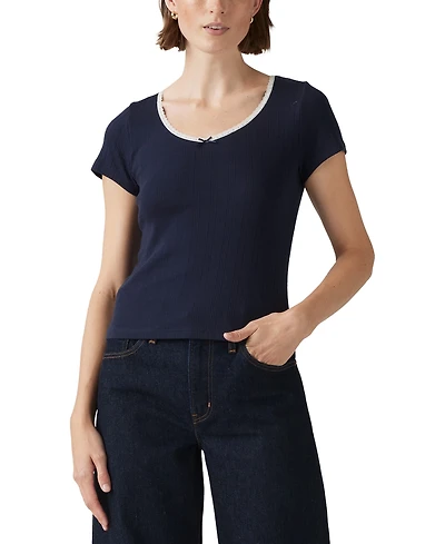Levi's Women's Sweetie Cotton V-Neck Pointelle Top