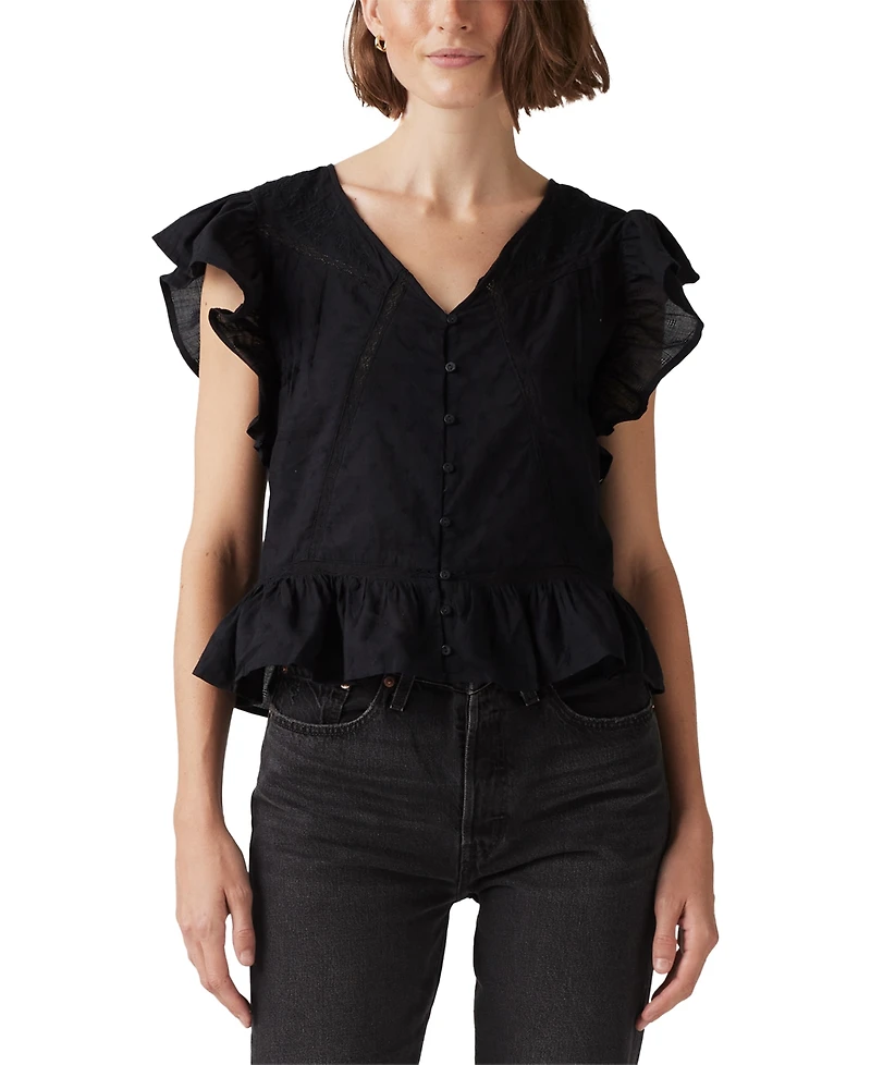 Levi's Women's Aniston Cotton Ruffled Flutter-Sleeve Blouse