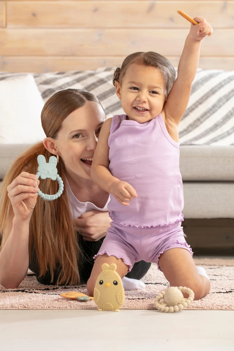 Sperric Toddler Easter Teether Set, Bunny, Carrot, Chicken, Rattle Egg & Basket Teething Toys Cute Teethers Gift Set