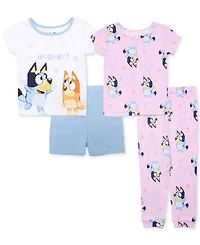 Bluey Toddler Girls Cotton Short-Sleeve Pajama Tops, Shorts & Pants, 4 Piece Set