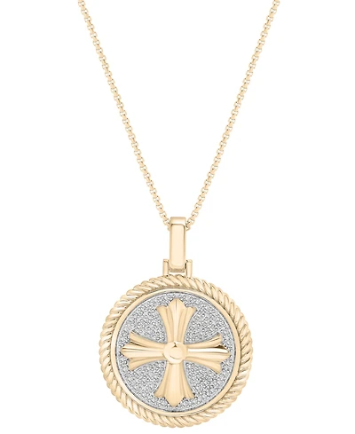 Macy's Men's Diamond Cross Medallion Pendant Necklace (1/5 ct. t.w) in 14k Gold Over Sterling Silver, 22"