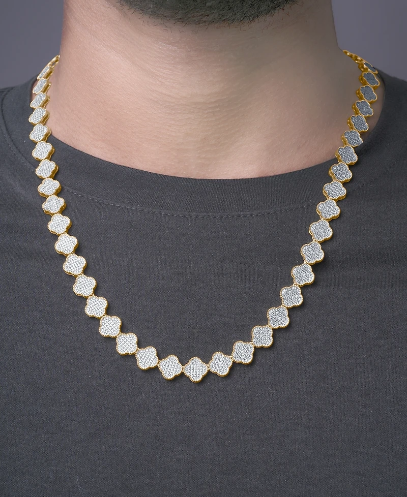 Men's Diamond Clover 22" Necklace (2 ct. t.w) in 14k Gold-Plated Sterling Silver & Sterling Silver