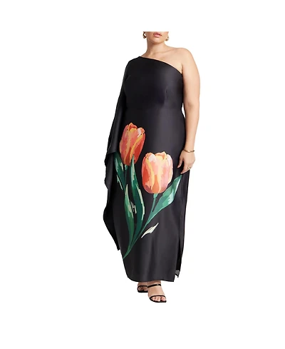Eloquii Women's One Shoulder Dramatic Sleeve Dress