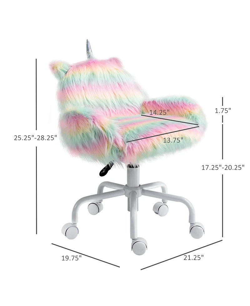 Homcom Faux Fur Unicorn Accent Study Chair w/ Soft Cushioned Seat Padded Armrest