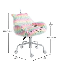 Homcom Faux Fur Unicorn Accent Study Chair w/ Soft Cushioned Seat Padded Armrest