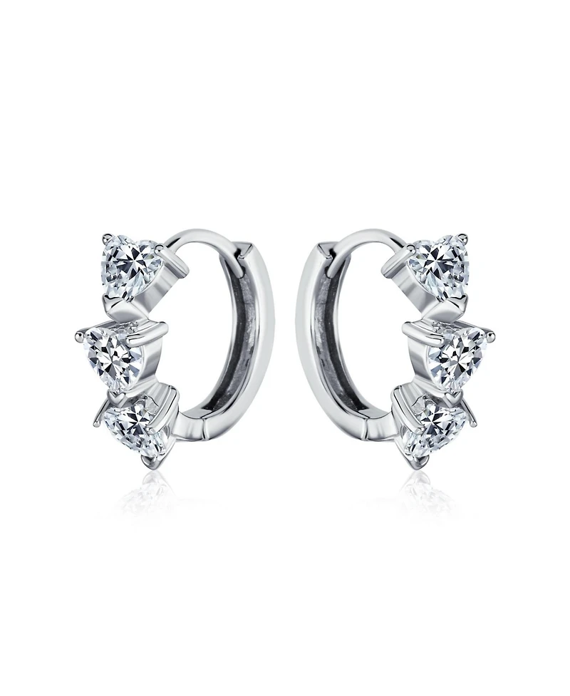 Bling Jewelry Romantic Pink Heart Cz Hoop Earrings Small Huggie Sterling Silver