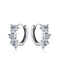 Bling Jewelry Romantic Pink Heart Cz Hoop Earrings Small Huggie Sterling Silver