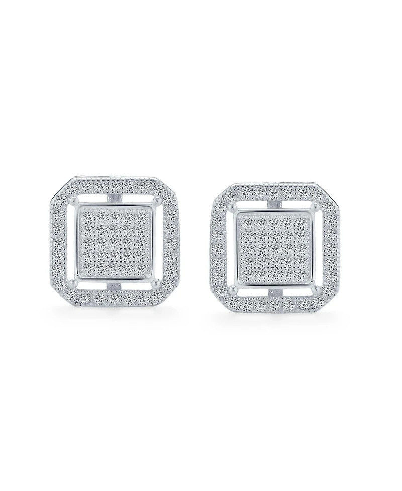 Bling Jewelry Geometric Cz Stud Earrings: Flat Square Box Frame, 14K Gold, Sterling Silver, 12MM
