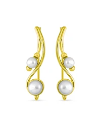 Bling Jewelry White Freshwater Pearl Ear Cuff Cartilage Climbers 14K Gold Plated Silver