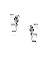 Bling Jewelry Geometric Triangle Black Silver Hoop Huggie Earrings Stainless Steel
