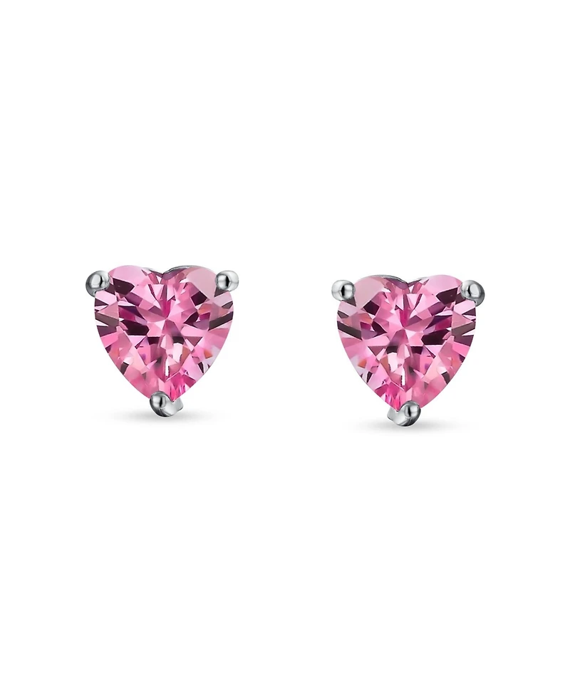 Bling Jewelry 1CT Cubic Zirconia Solitaire Heart Shaped Cz Stud Earrings .925 Sterling Silver 7MM