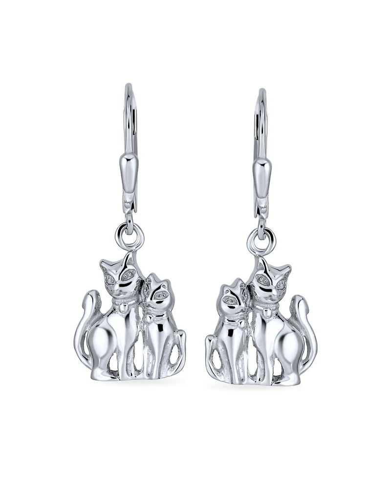 Bling Jewelry Best Friend Animal Lover Bff Kitten Dangle Earrings Sterling Silver